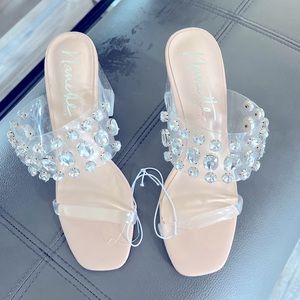 Size 7, cream/nude with clear block rhinestones